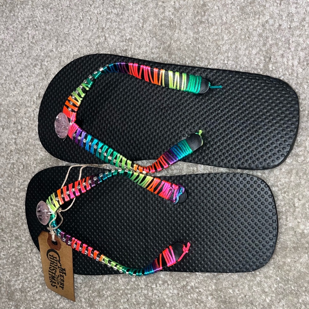 Neon Stripes- custom made Flip Flops with Black Soles